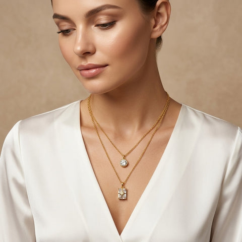 Celestial Glow Double-Layer Crystal Pendant Necklace