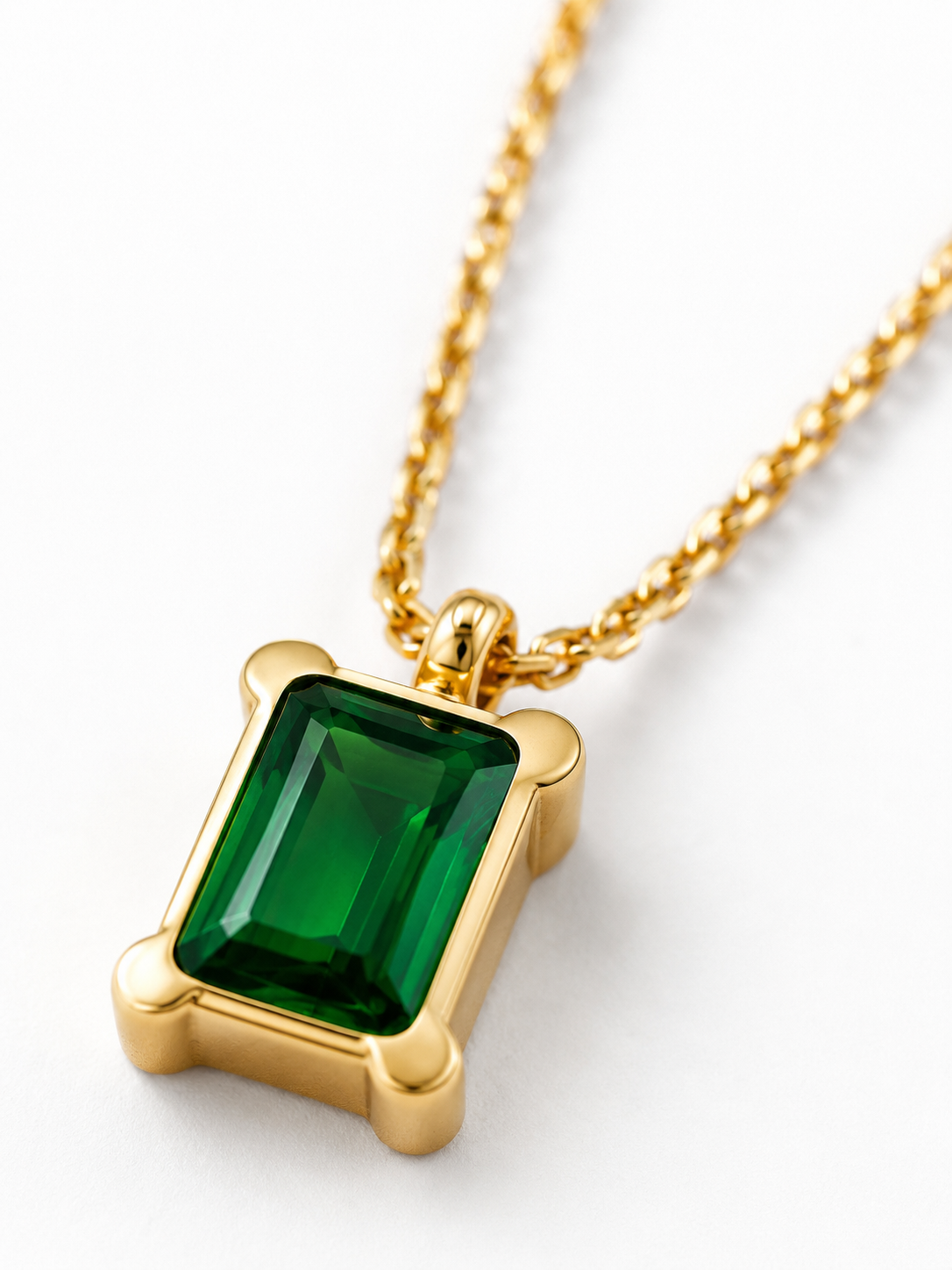 Emerald Green Rectangle Pendant Necklace