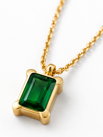 Emerald Green Rectangle Pendant Necklace