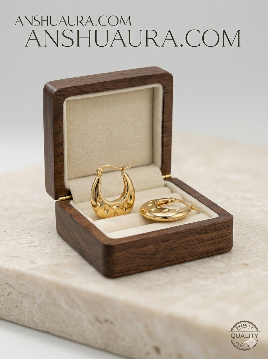Anshuaura 18K Gold-Plated Crescent Hoop Earrings with Diamond-Cut Texture