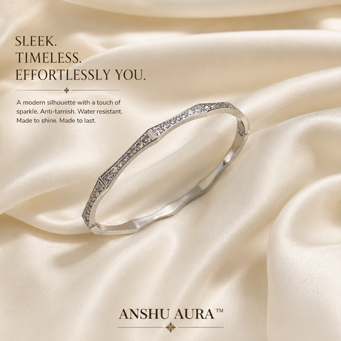 Celestial Spark Silver Crystal Bangle