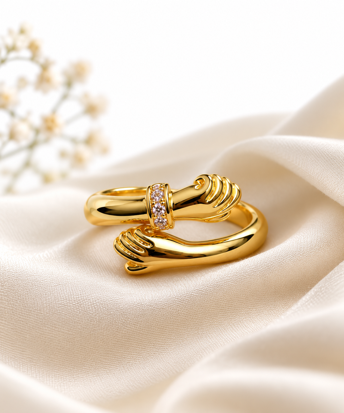 Embrace Hands Gold-Tone Statement Ring