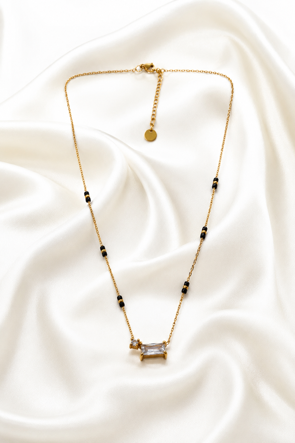 Luxe Black Beaded Baguette Pendant Necklace