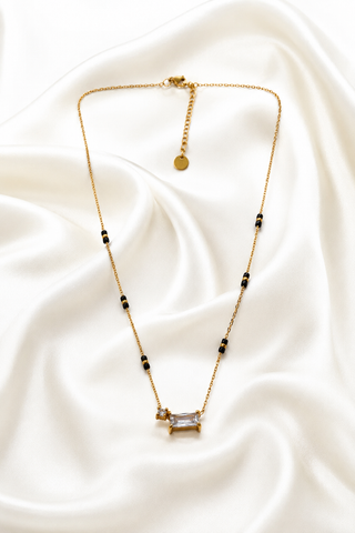 Luxe Black Beaded Baguette Pendant Necklace