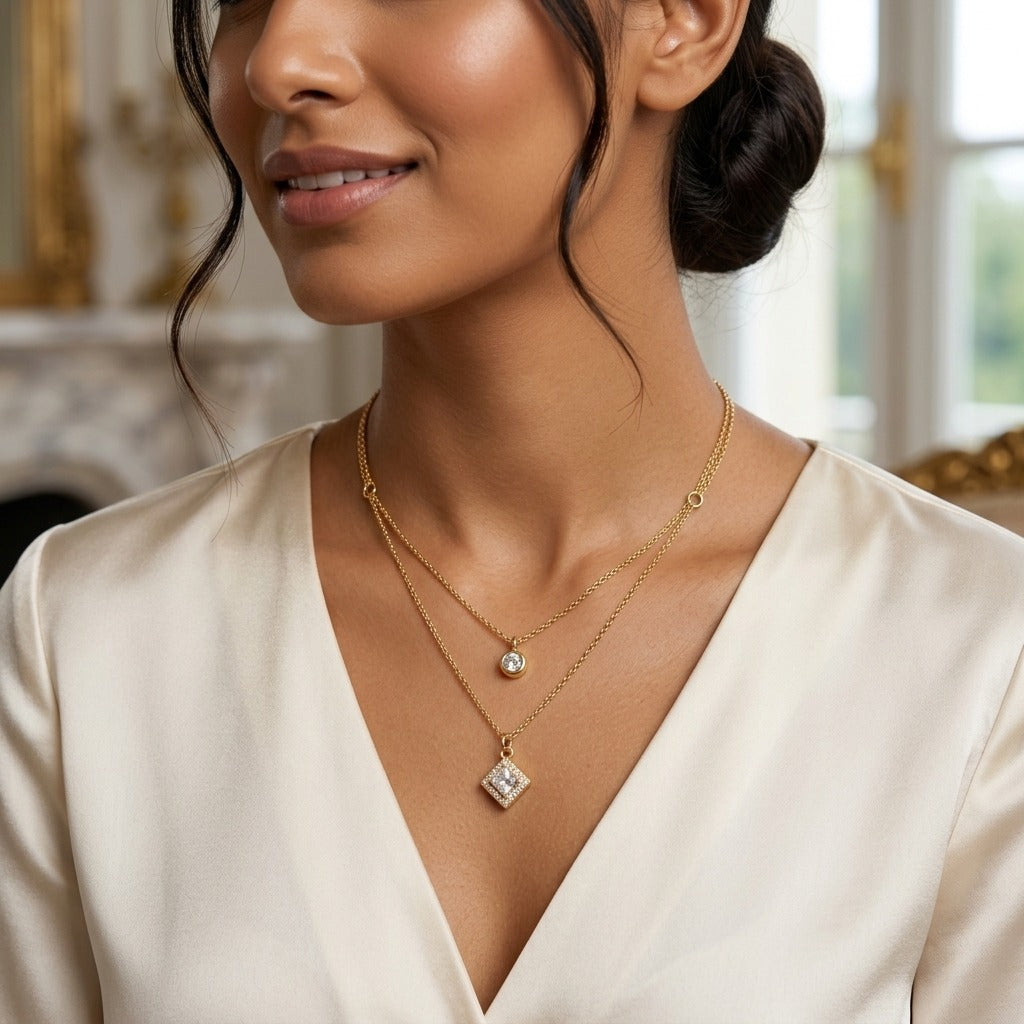 Celestial Glow Double Layer Crystal Pendant Necklace