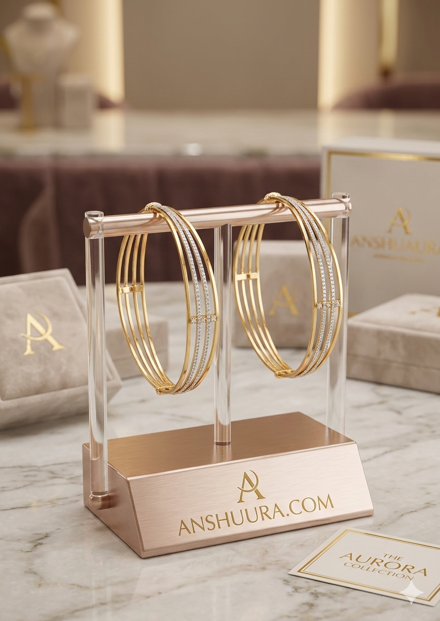 Elegant Triple-Strand Gold & Diamond Bangles