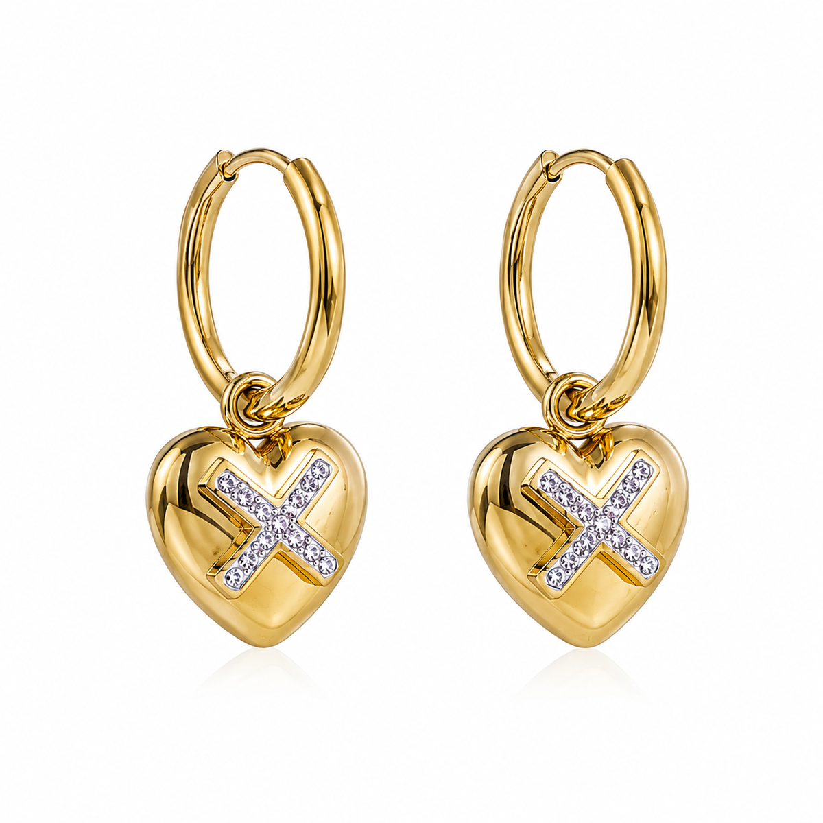 Golden Heart X Crystal Hoop Earrings