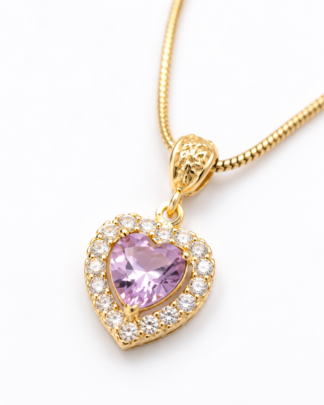 Pink Heart Crystal Pendant Necklace