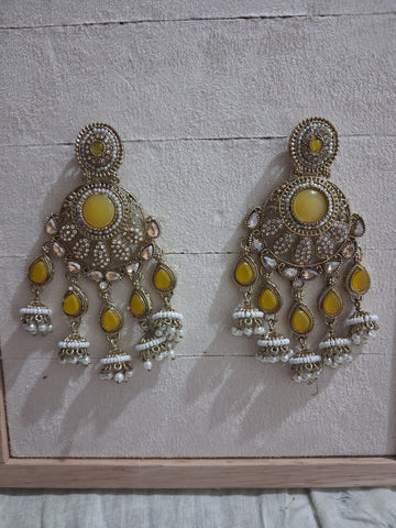 Royal Bahubali Kundan Chandbali Earrings with Triple Jhumki Drops