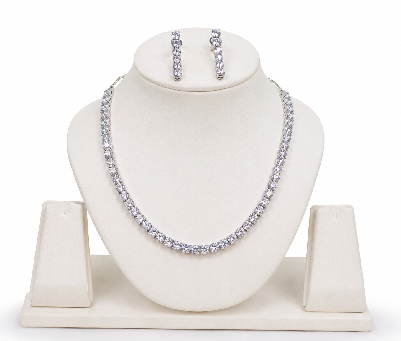 Premium Silver Crystal Tennis Necklace & Matching Earrings Set