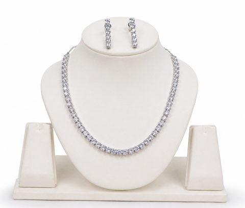 Premium Silver Crystal Tennis Necklace & Matching Earrings Set