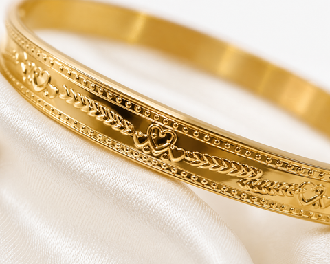 Heart Engraved Gold-Tone Bracelet