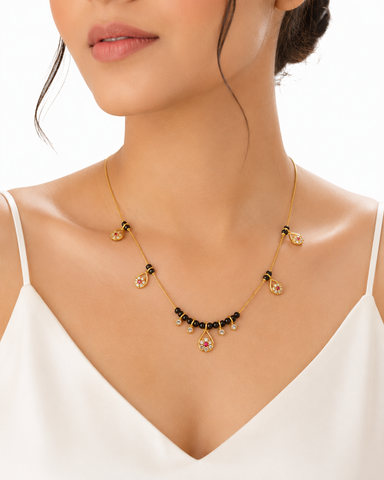 Black Bead Drop Necklace