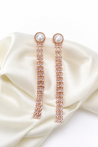 Rose Pearl Tassel Earrings