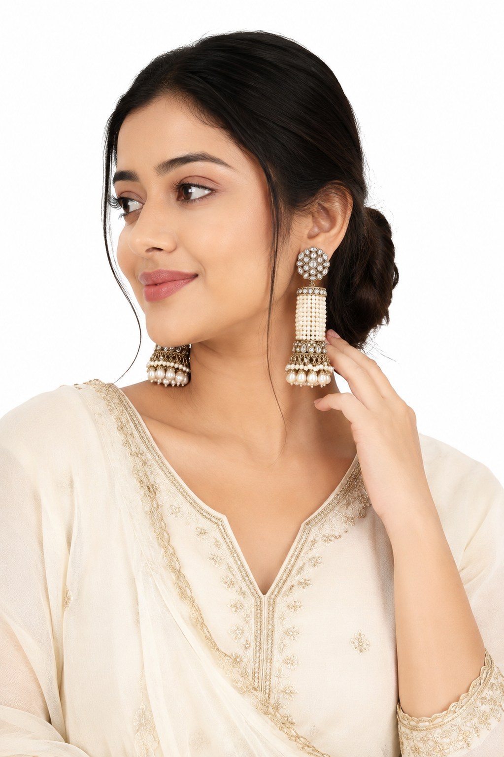 Pearl Kundan Tassel Earrings