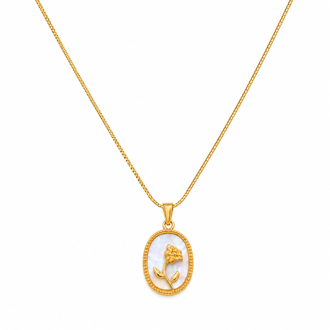 Gold Rose Mother of Pearl Pendant Necklace for Women