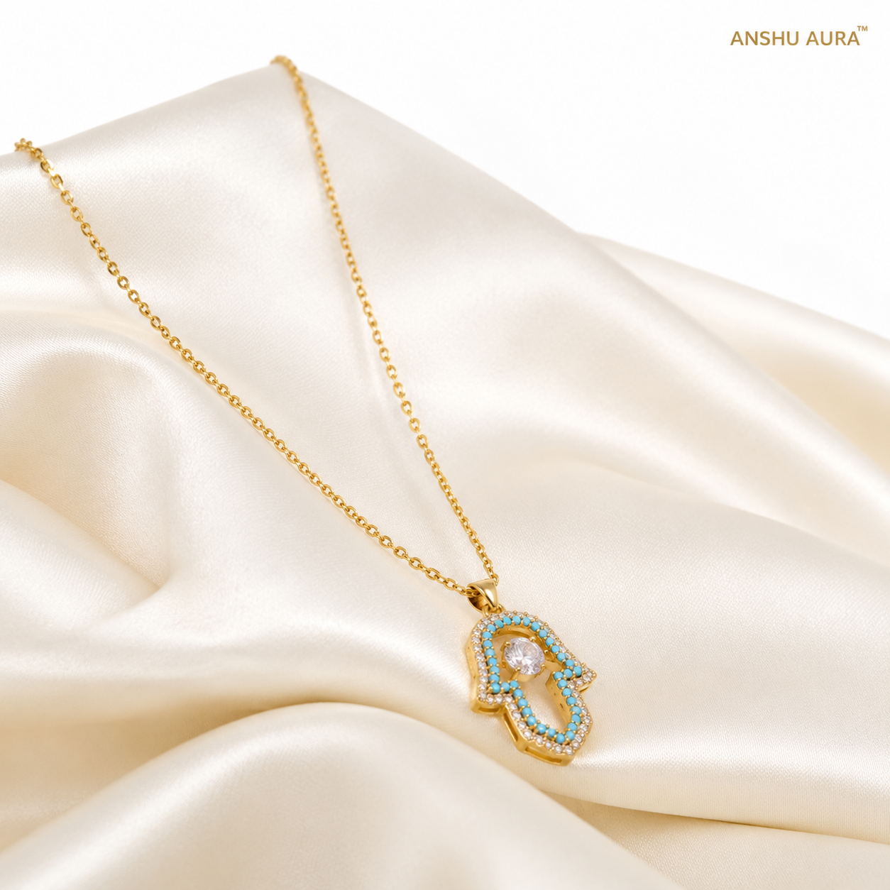 Evil Eye Hamsa Hand Pendant Necklace
