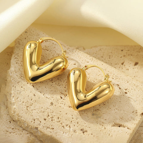 Gold Puffy Heart Hoop Earrings - Anti-Tarnish Bold Love Hoops