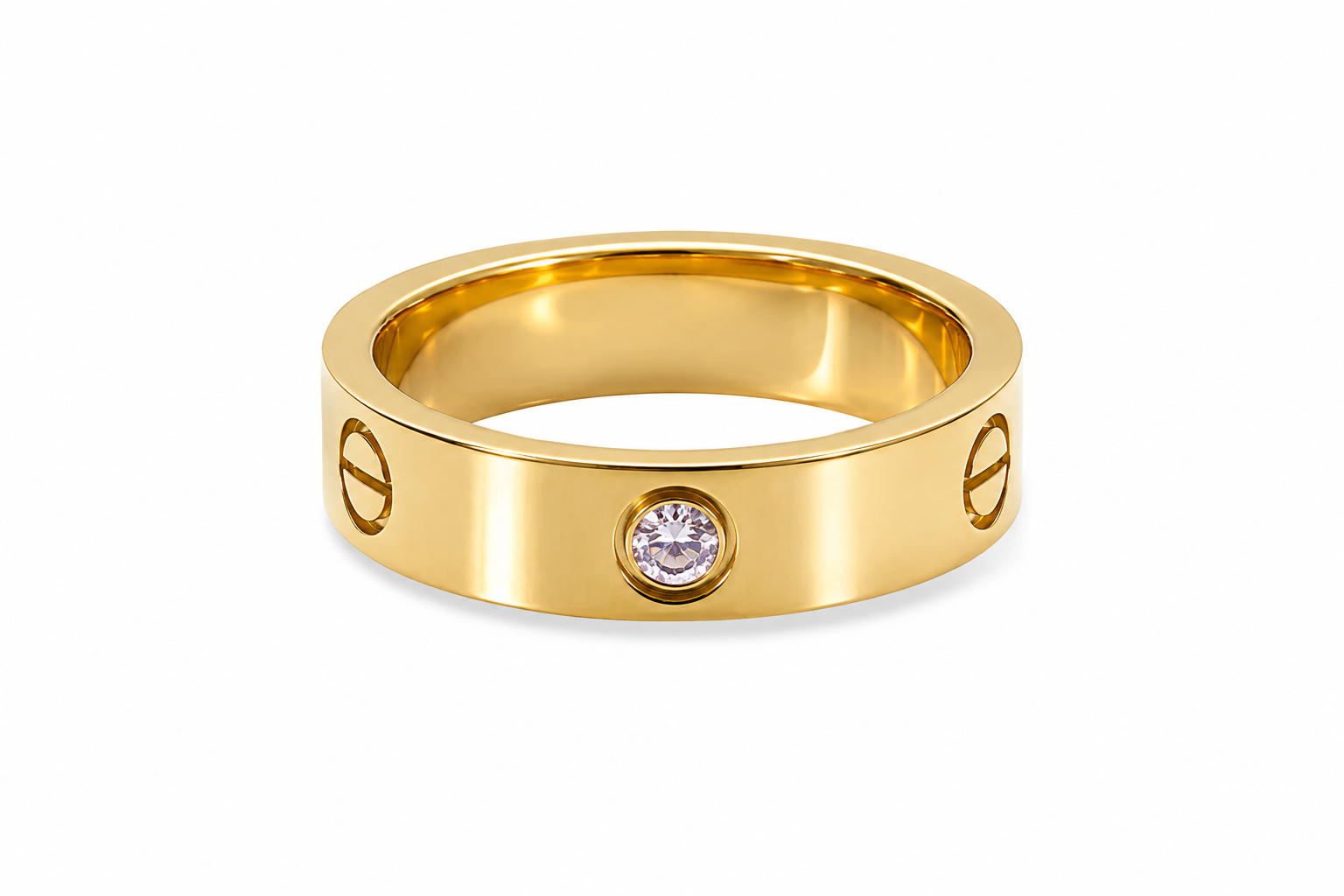 Signature Screw-Detail Gold-Tone Crystal Ring