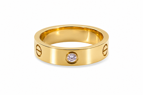 Signature Screw-Detail Gold-Tone Crystal Ring
