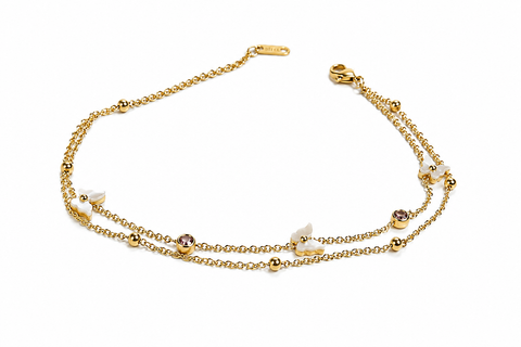 Floral Butterfly Double-Layer Gold Anklet