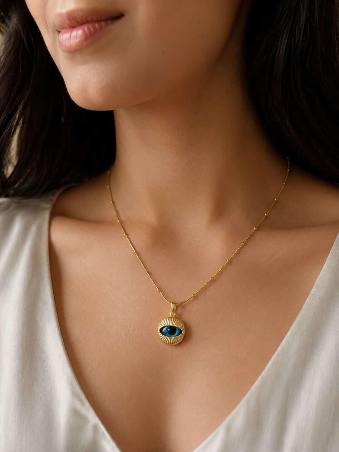 Gold Evil Eye Pendant Necklace for Women