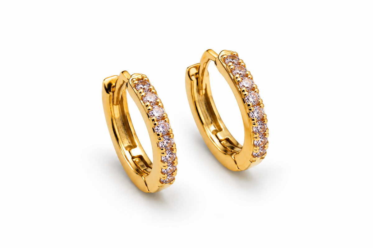 Gold-Tone White Stone Huggie Hoop Earrings