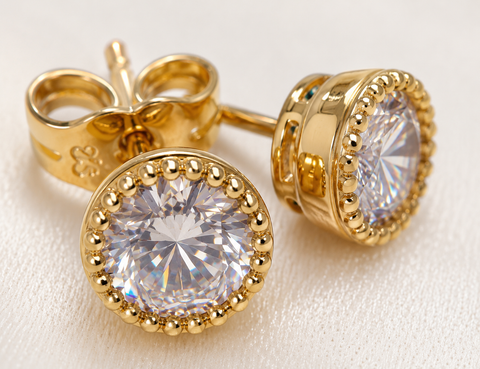 Elegant Round Crystal Gold Stud Earrings