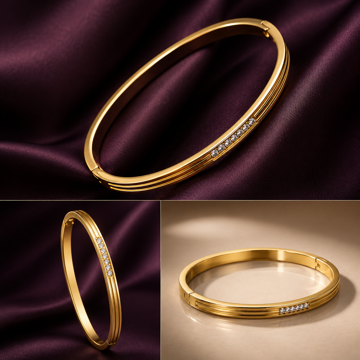 ANSHU AURA JEWELLERY Gold Plated Diamond Accent Stainless Steel Kada Bracelet for Women