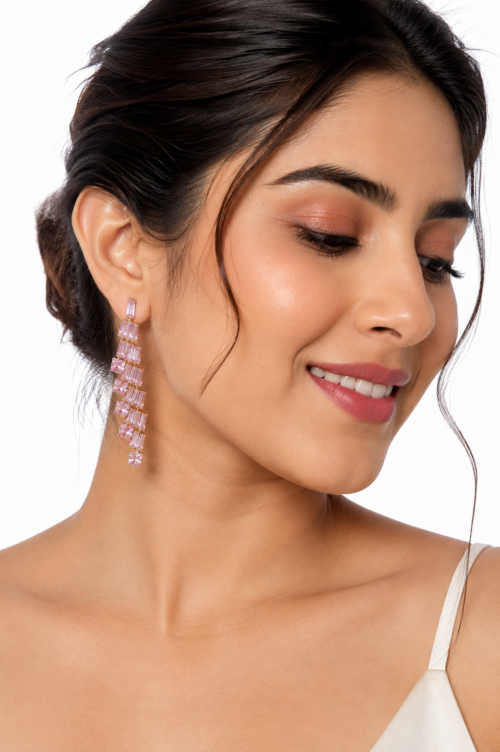 Pink Crystal Cascade Earrings