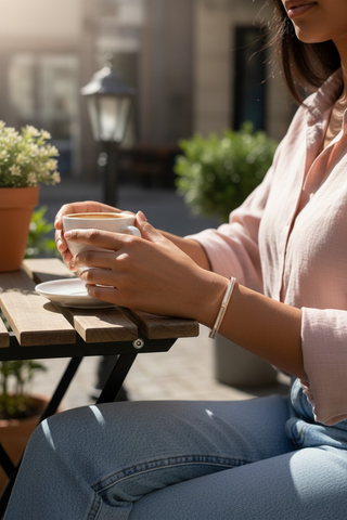 Elegance Rose Gold & Mother-of-Pearl Bangle with Zirconia Accents