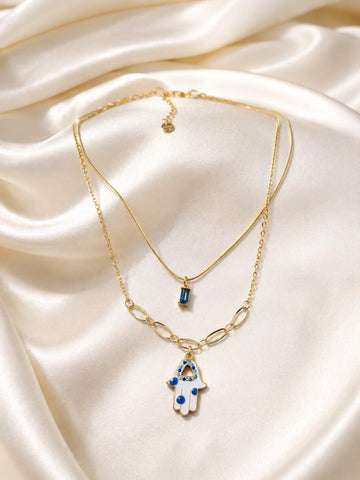 Premium Blue Evil Eye Hamsa Layered Gold
