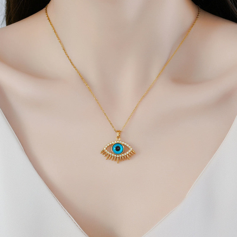 Mystic Azure: Handcrafted 18K Gold Plated Evil Eye Pendant Necklace