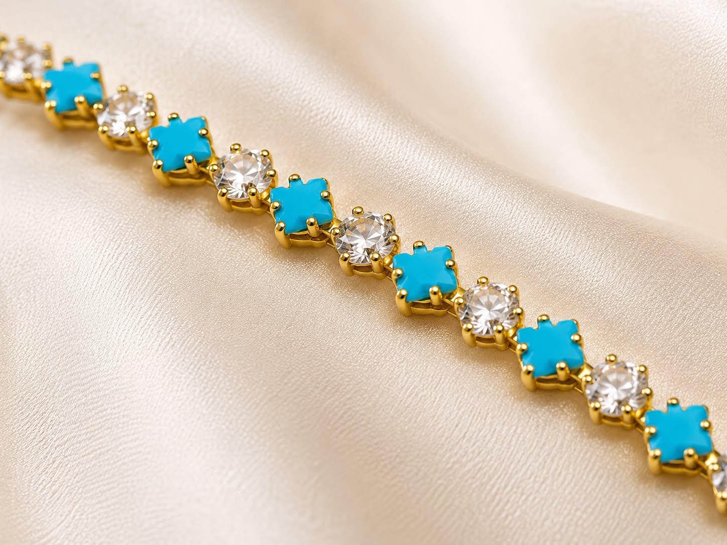Turquoise & Cubic Zirconia Tennis Bracelet