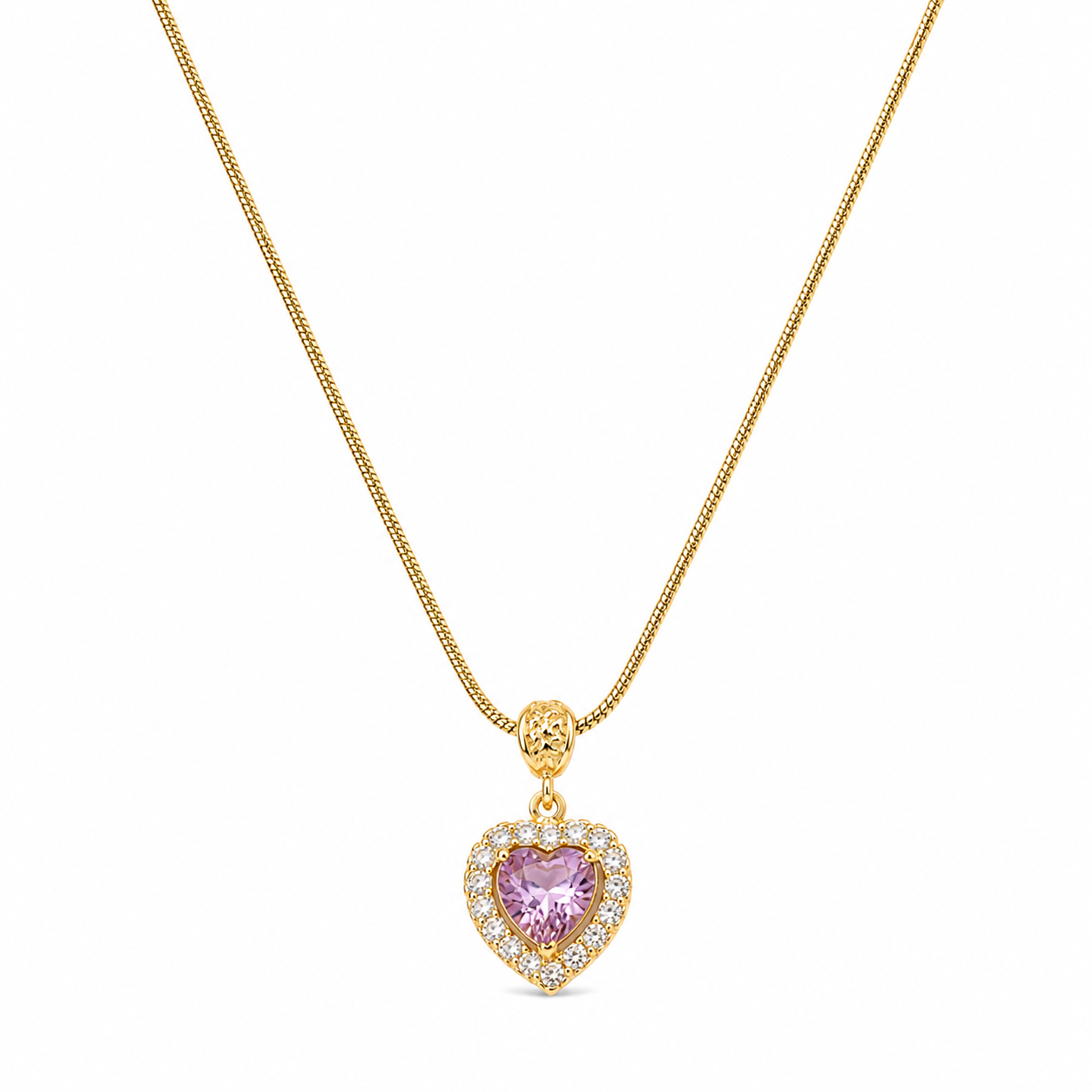 Pink Heart Crystal Pendant Necklace