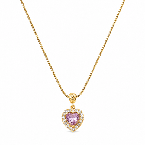 Pink Heart Crystal Pendant Necklace