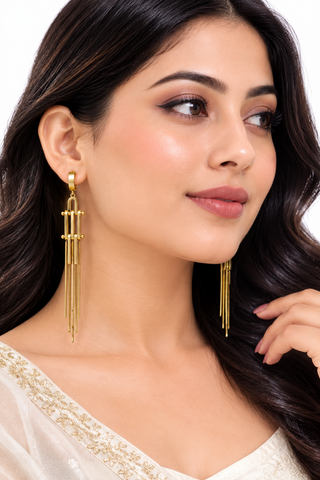 Golden Geometric Long Tassel Drop Earrings