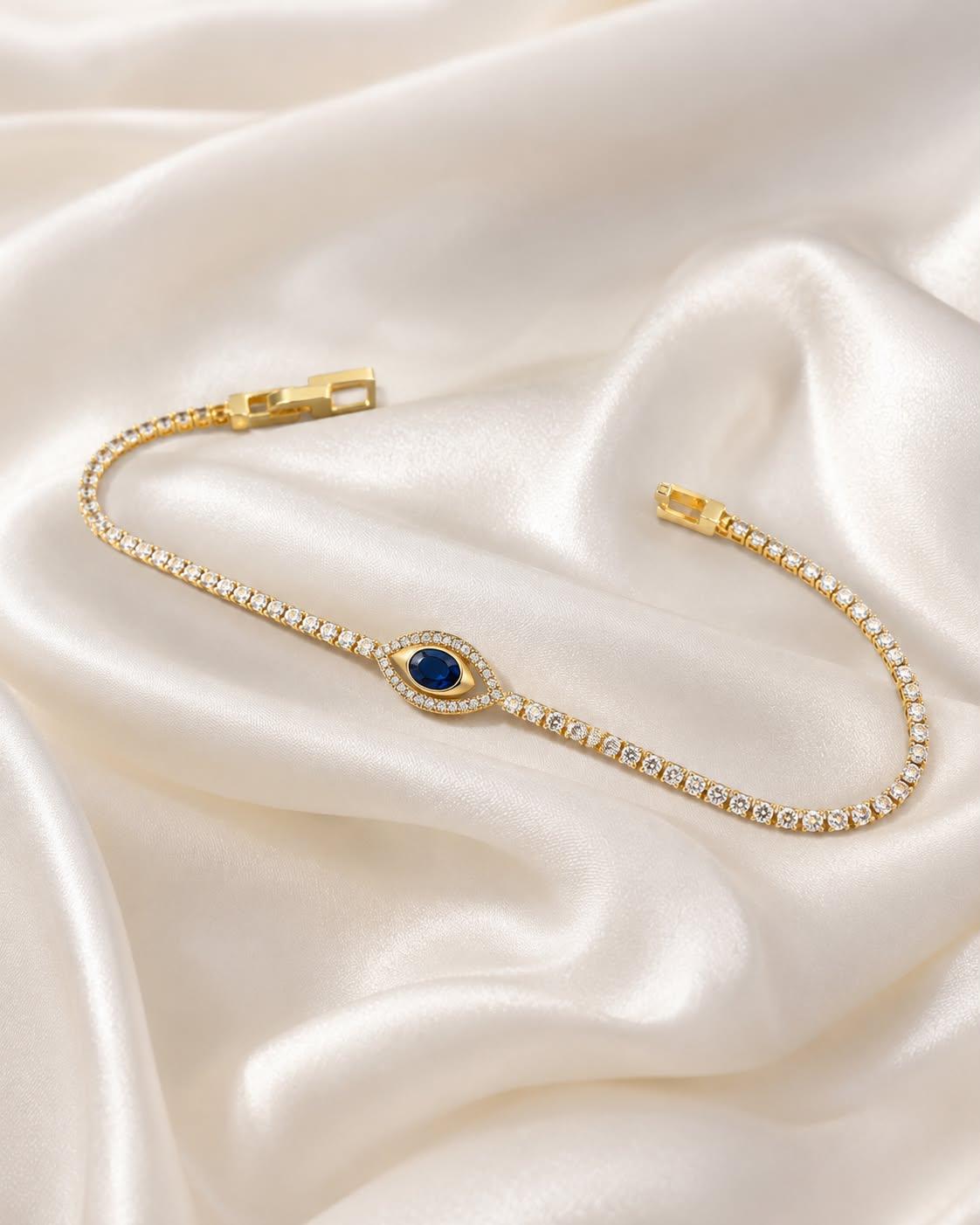 Evil Eye Tennis Bracelet with Blue Stone | Premium CZ Diamond Bracelet