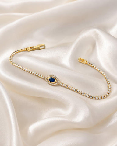 Evil Eye Tennis Bracelet with Blue Stone | Premium CZ Diamond Bracelet