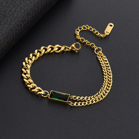 Emerald Luxe Dual-Chain Bracelet - Anti-Tarnish Emerald Green Statement Jewelry