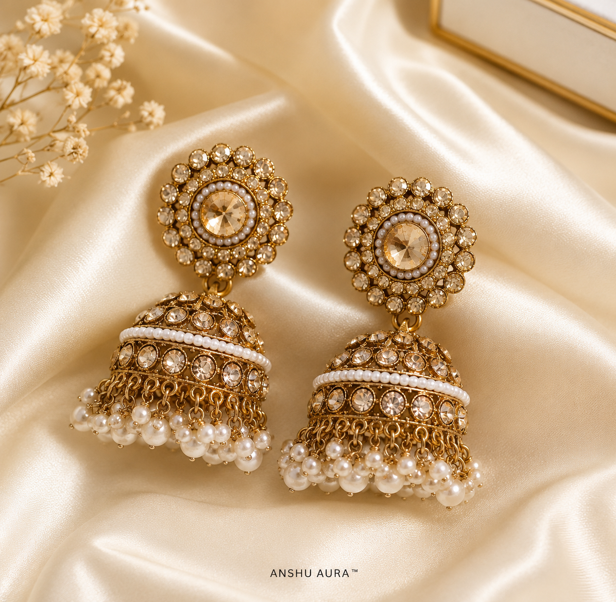 Premium Kundan Pearl Jhumka Earrings for Women | Gold-Tone Traditional Ethnic Earrings