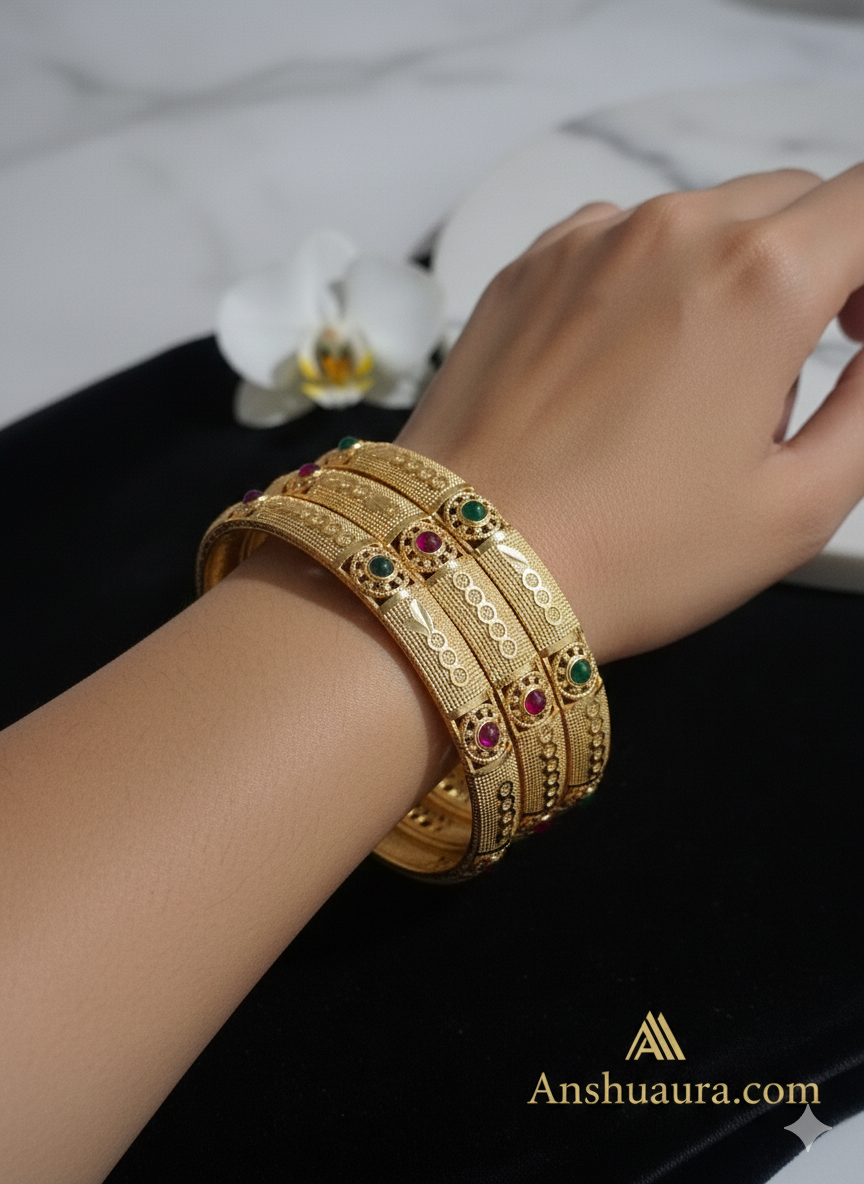 The Rajwada Heirloom Collection: Crafted Bangles with Ruby & Emerald Accents