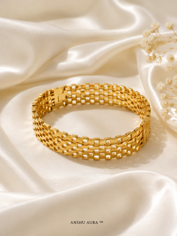 Golden Grid Luxe Bracelet – Anti-Tarnish Statement Bracelet,