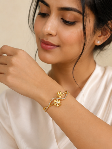 Floral Infinity Crystal Gold Bangle – Anti-Tarnish
