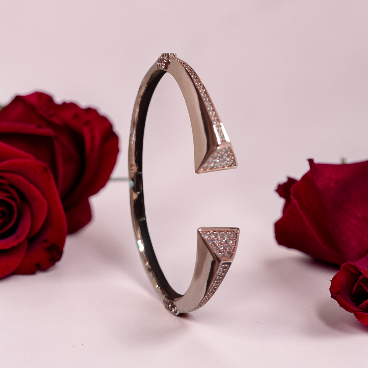 Contemporary rose gold geometric cuff bracelets
