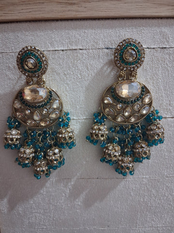 Anshu Aura Designer Kundan Jhumka Earrings with Premium Stone & Bead Work (Multiple Colors)