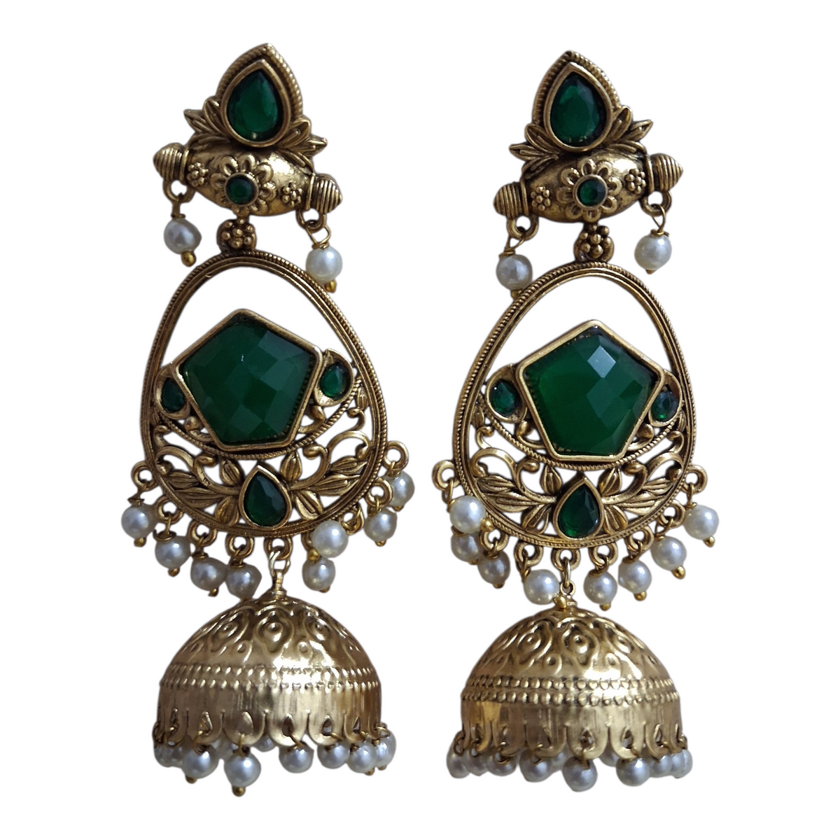 Pastel Mint Green Pastel Stone Antique Jhumkas