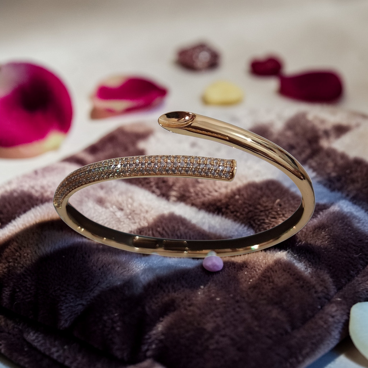 Rose Gold Serpent-Style Bypass Bangle