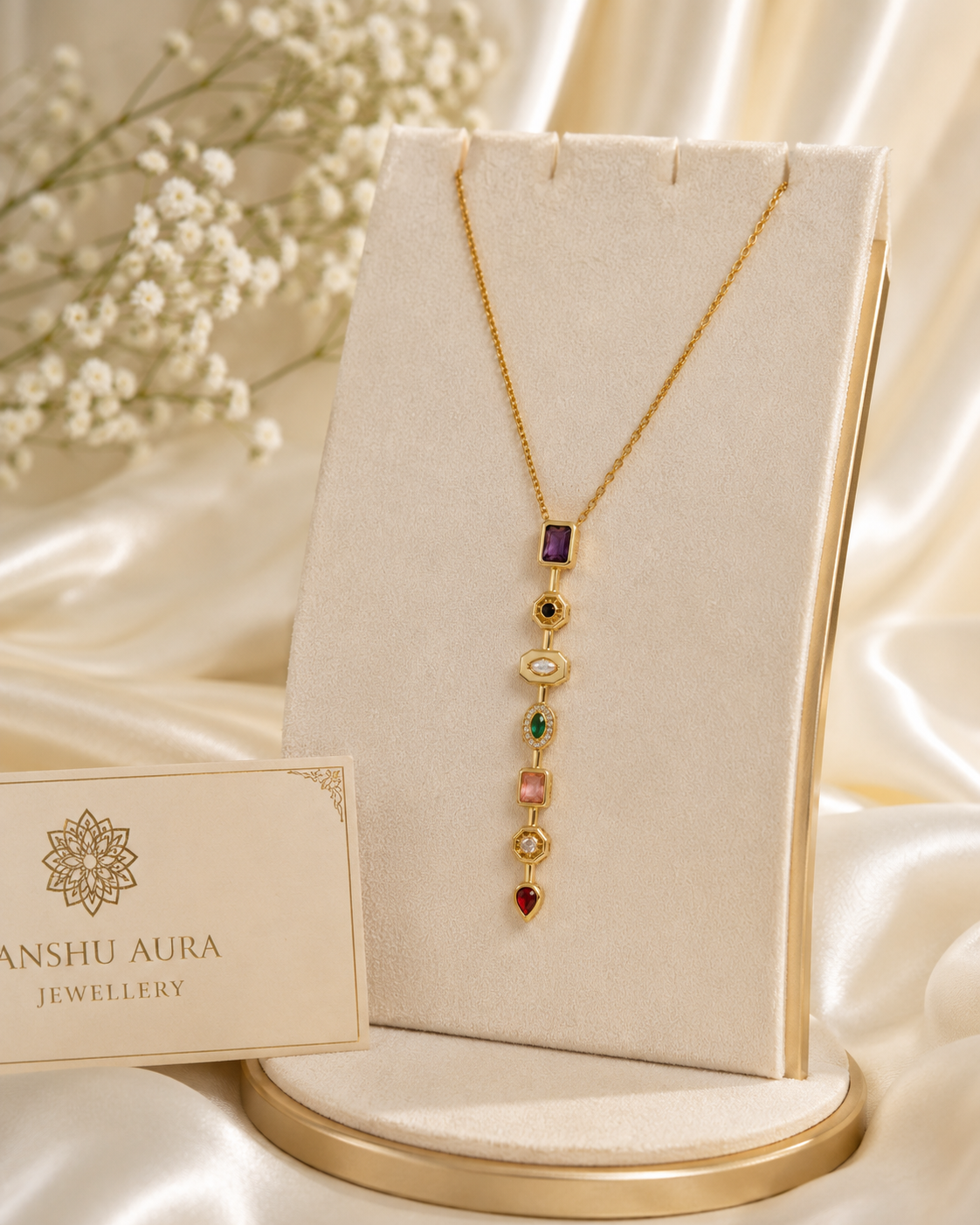 Multi Gemstone Drop Pendant