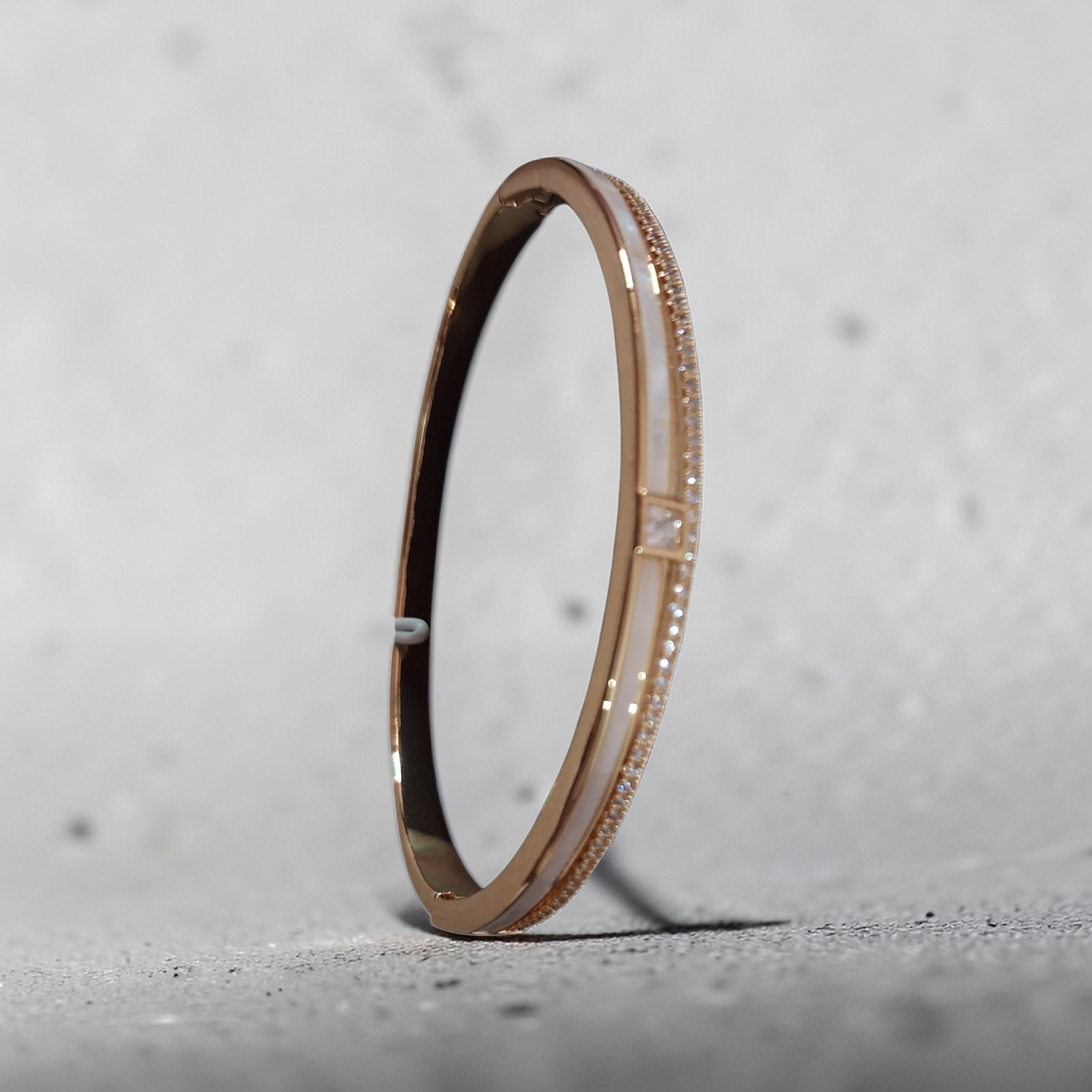 Elegance Rose Gold & Mother-of-Pearl Bangle with Zirconia Accents